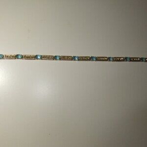 10k Yellow Gold 5.4 CT Blue Topaz Diamond Accent Link Bracelet 7”